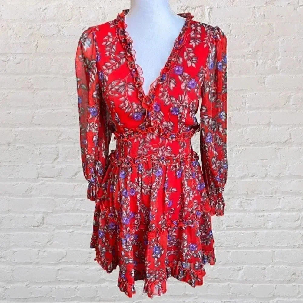 Angel Biba Red Floral Tiered Dress 